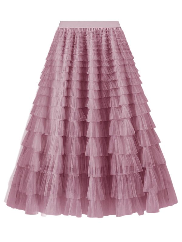 Women's Layered Tulle Skirts A Line Ruffle High Waisted Mesh Long Maxi Skirt Petticoat
