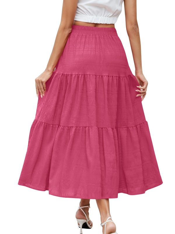 Women's Summer Casual Elegant Smock Layered Tiered Maxi Skirt High Waisted A Line Flowy Long Skirts with Pockets
