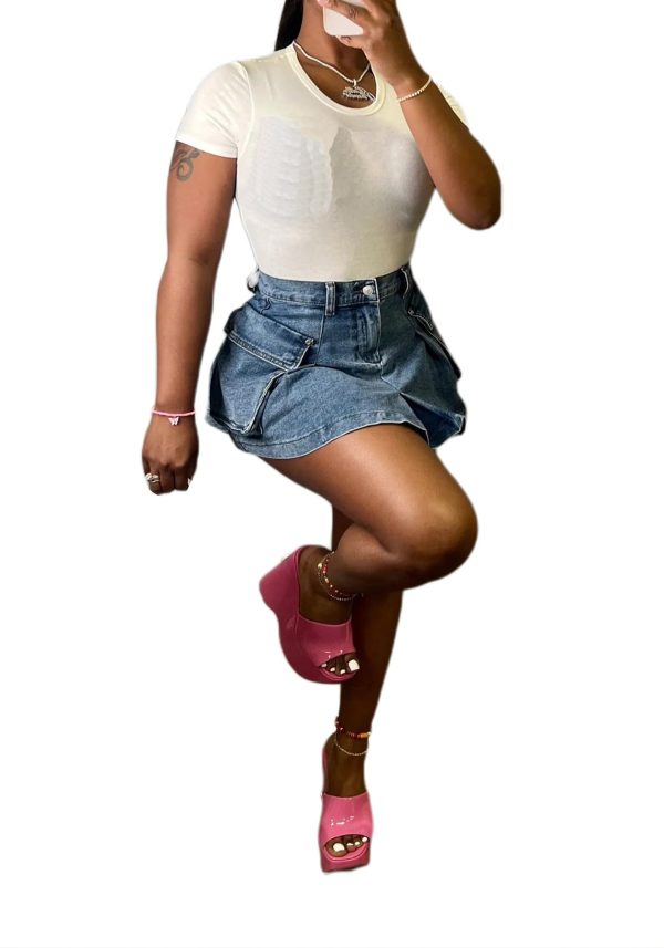 Women's Mini Jean Skirts Slit Bodycon Denim Skirt with Pockets Summer Vintage Streetwear