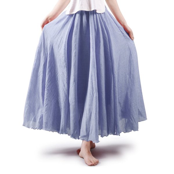 Women's Girls Elastic Waist Long Flowy Bohemian Cotton Casual Maxi Skirt for Summer Beach Holiday
