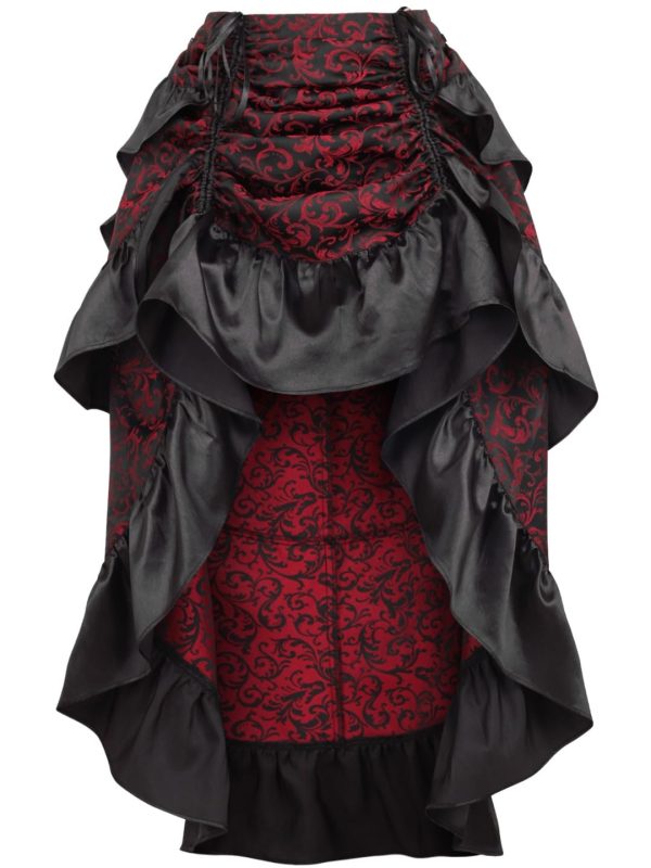 Women's Red/Black Brocade Adjustable High Low Bustle Skirt