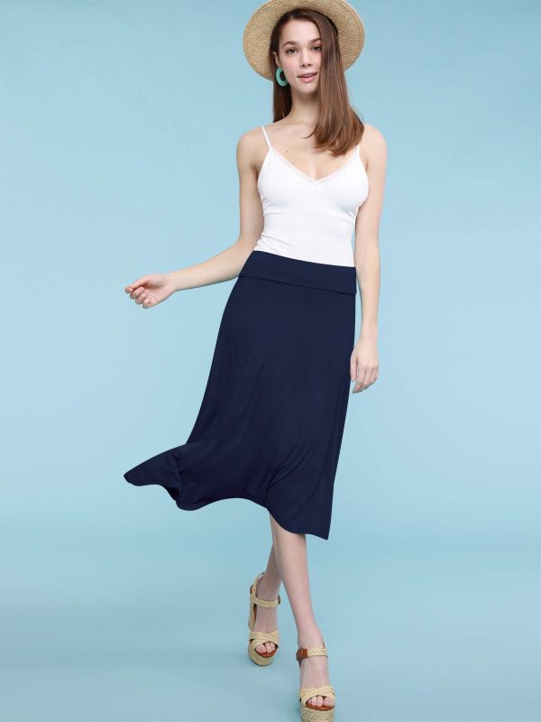Women's Solid Ombre Lightweight Flare Midi Pull On Closure Skirt S-XXXL Plus Size