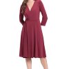 Women's Twist Bodice V-Neck Fit and Flare Dress