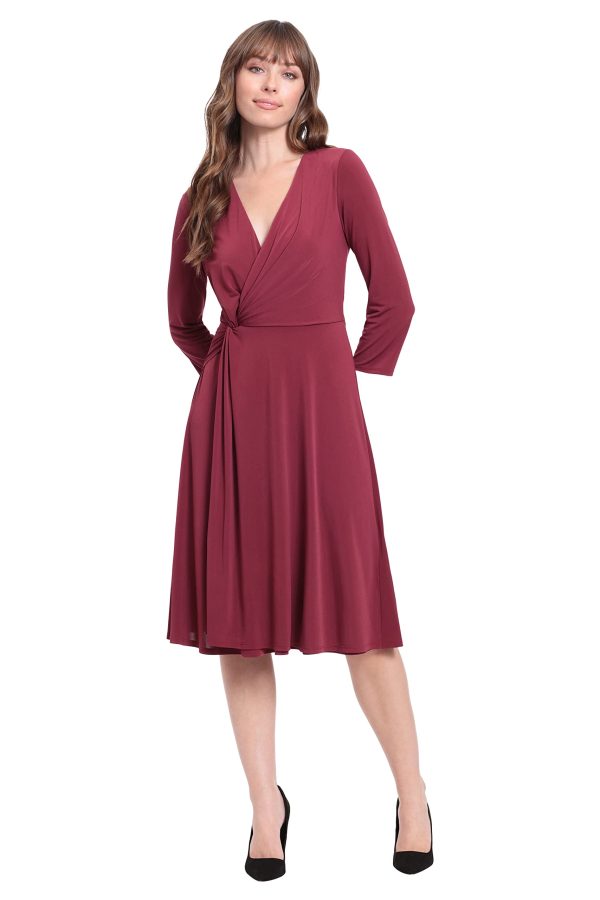 Women's Twist Bodice V-Neck Fit and Flare Dress
