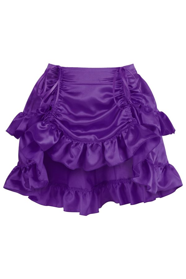 Women's Plum Satin Ruched Bustle Mini Skirt