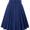 Women's Vintage Skirts High Waisted Flared A-Line Midi Skirt with Belt Pockets & Belts