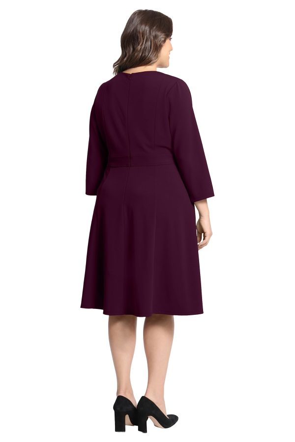 Women's Crepe Fit and Flare Midi with Waist Button Detail