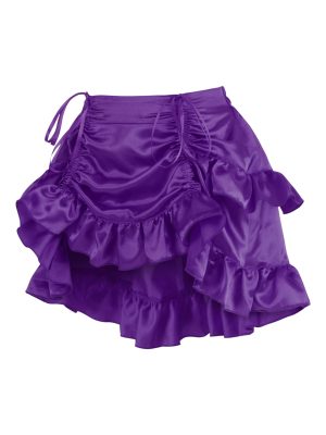 Women's Plum Satin Ruched Bustle Mini Skirt