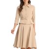 Business Skirt Suit Sets for Women's 2 Piece Outfits Office 3/4 Sleeve Blazer Jacket Pleated Skirts