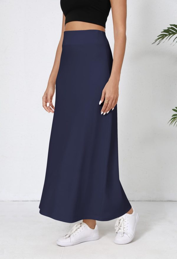 Elastic Waist A-Line Long Maxi Skirt Below Knee for Women Spring Summer