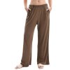 Womens Linen Knit High Waist Elastic Wide Leg Lounge Pants with Pockets