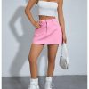 Women's Causal High Waist Raw Hem Pocket Denim Jean Short Skirt