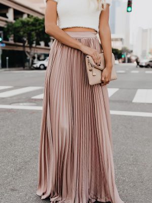 Women's High Waist Flowy Pleated Chiffon Maxi Skirt