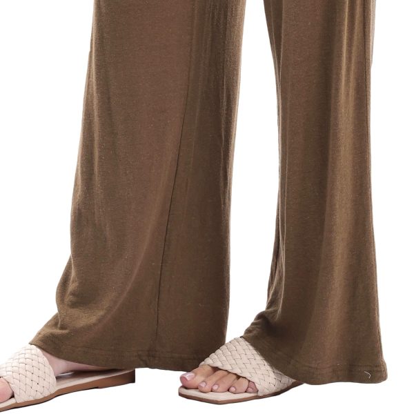 Womens Linen Knit High Waist Elastic Wide Leg Lounge Pants with Pockets
