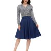 Women's Vintage Skirts High Waisted Flared A-Line Midi Skirt with Belt Pockets & Belts