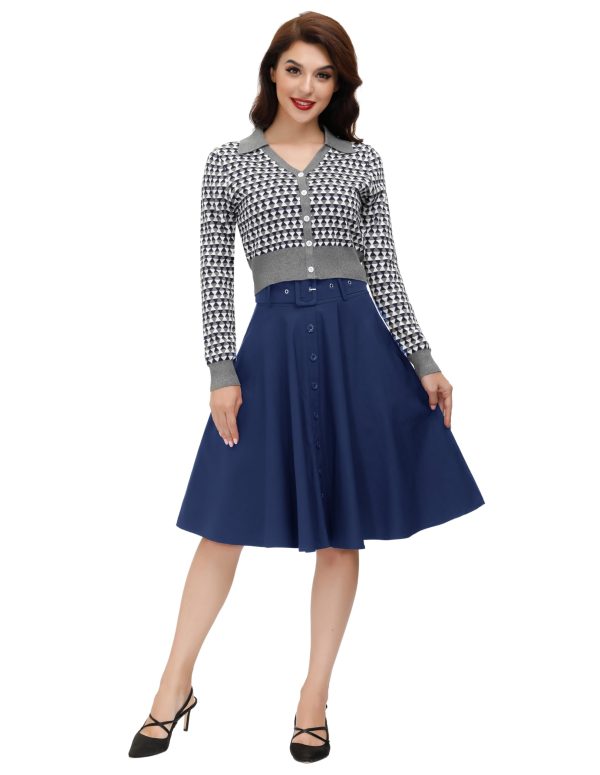 Women's Vintage Skirts High Waisted Flared A-Line Midi Skirt with Belt Pockets & Belts