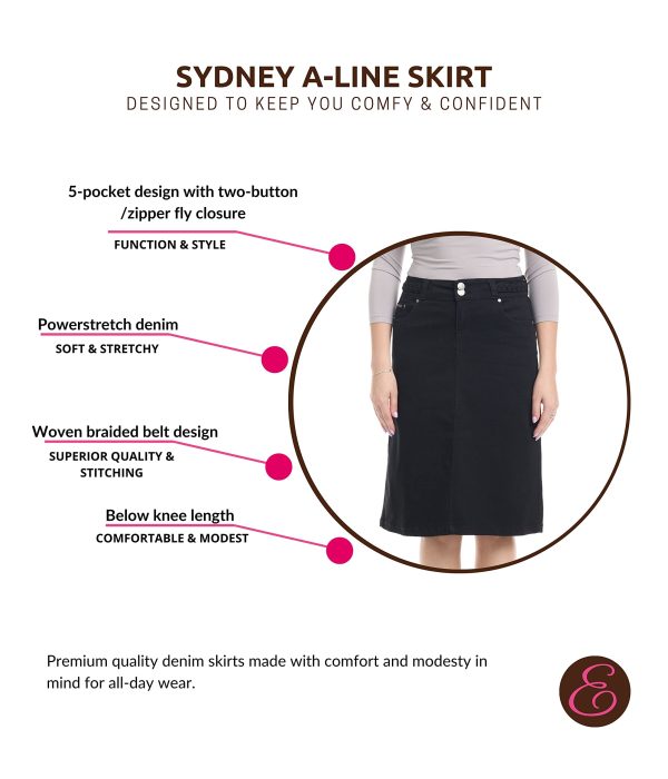 Knee Length Flary A-Line Stretch Denim Jean Skirt for Women with Pockets - Sydney