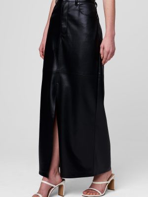 Womens Luxury Clothing Vegan Leather Maxi Skirt with Front Slit Detail, Comfortable & Stylish