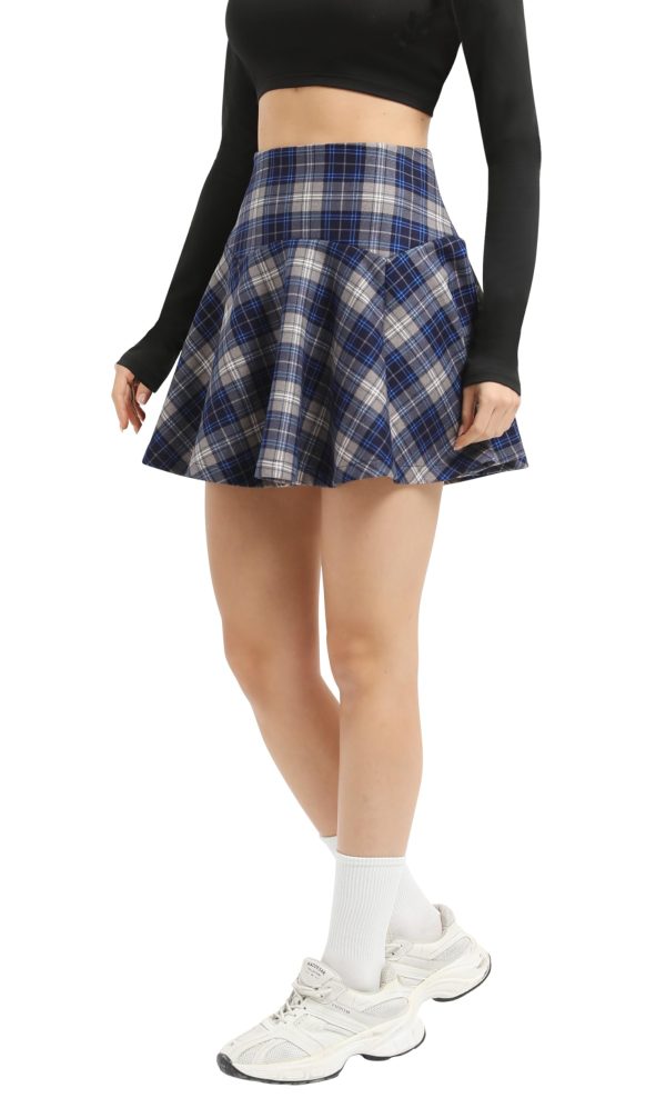 Women's Vintage Elastic Waist Plaid Flared Mini Skater Skirt