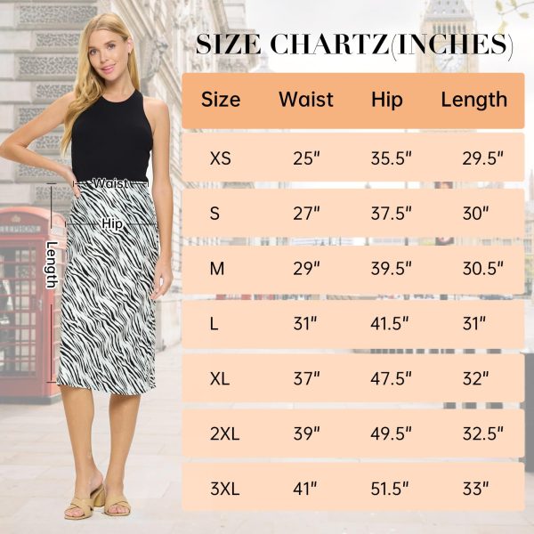 Women Solid High Waist Silky Casual Elastic Satin Midi Skirt -Made in USA (Available in Plus Size)