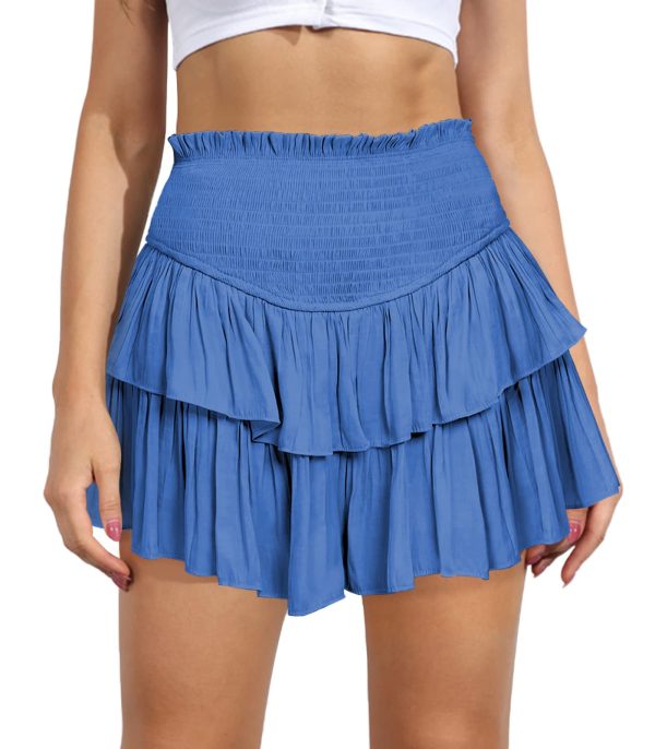 Women's Cute High Waist Ruffle Mini Skirt Layered Ruffle Hem Flared Flowy Casual Swing Beach Mini Short Skirt