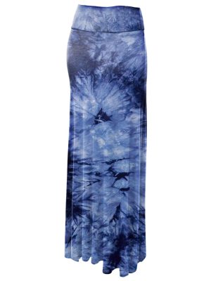 Women's Casual High Waist Solid/Tie Dye Fold Over Flowy Long Maxi Skirt