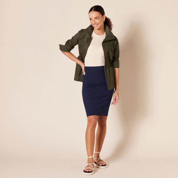 Women's Ponte Pull-On Above The Knee Fitted Pencil Skirt