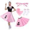 Women Sock Hop Costume, Adult 1950s Poodle Dress Costume, 50's Poodle Skirt with Glasses, Scarf and Socks