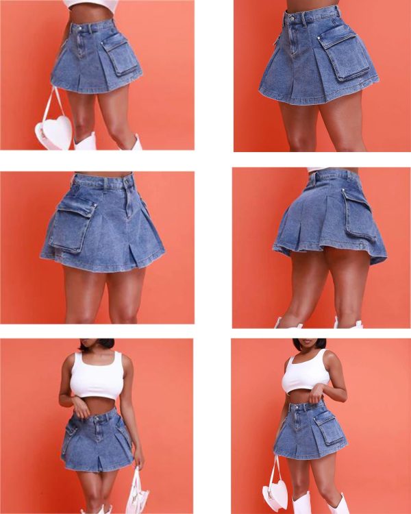 Women's Mini Jean Skirts Slit Bodycon Denim Skirt with Pockets Summer Vintage Streetwear