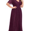 Plus Size Maxi Formal Dress Sparkly V-Neck A-line Ruffle Sleeves Evening Gown Cocktail Prom Glitter
