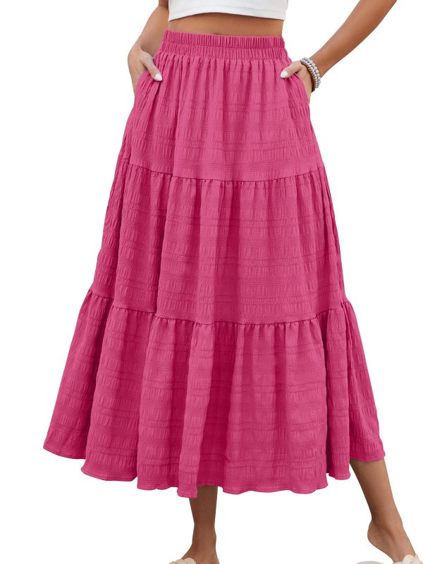Women's Summer Casual Elegant Smock Layered Tiered Maxi Skirt High Waisted A Line Flowy Long Skirts with Pockets