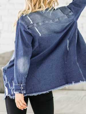 Women's Oversized Denim Jacket Casual Long Sleeve Denim Shirts Distresse Jean Jacket 2025 Spring Outfits