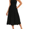 Women's Summer Sleeveless Tank Dress A Line Midi Dress Eyelet Crewneck Casual Holiday Dress with Pockets