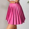 Women's PU Leather High Waisted Pleated Skirt Faux Leather Party Skater Mini Skirt