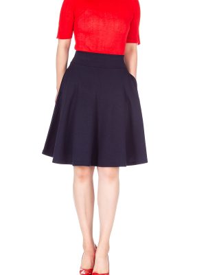 High-Waisted Cotton Blend Skirt with Pockets - Knee Length A-line Flare for Business and Casual Wear