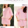 Women's 2 Piece Sets Summer Casual Short Sleeve Tops Matching Drawstring Mini Skirt Going Out Lounge Outfits