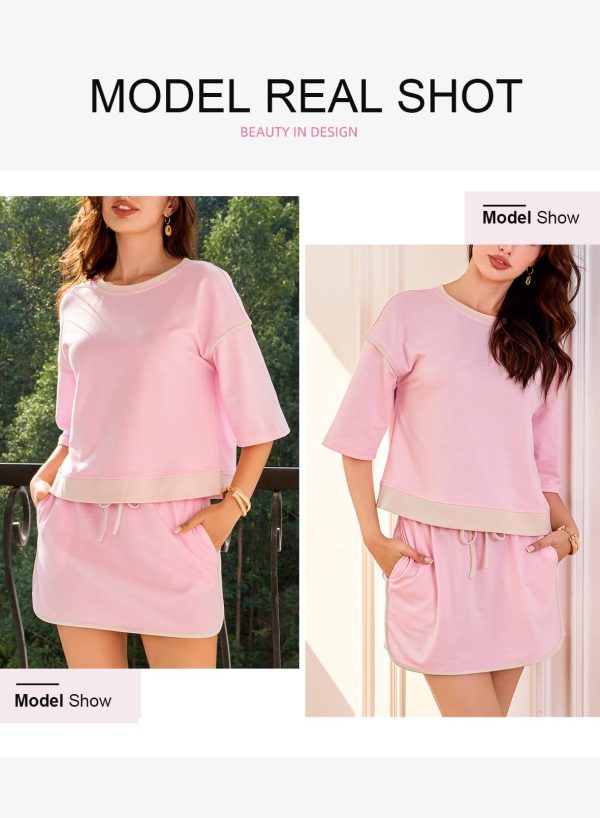 Women's 2 Piece Sets Summer Casual Short Sleeve Tops Matching Drawstring Mini Skirt Going Out Lounge Outfits