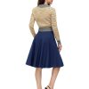 Women's Vintage Skirts High Waisted Flared A-Line Midi Skirt with Belt Pockets & Belts