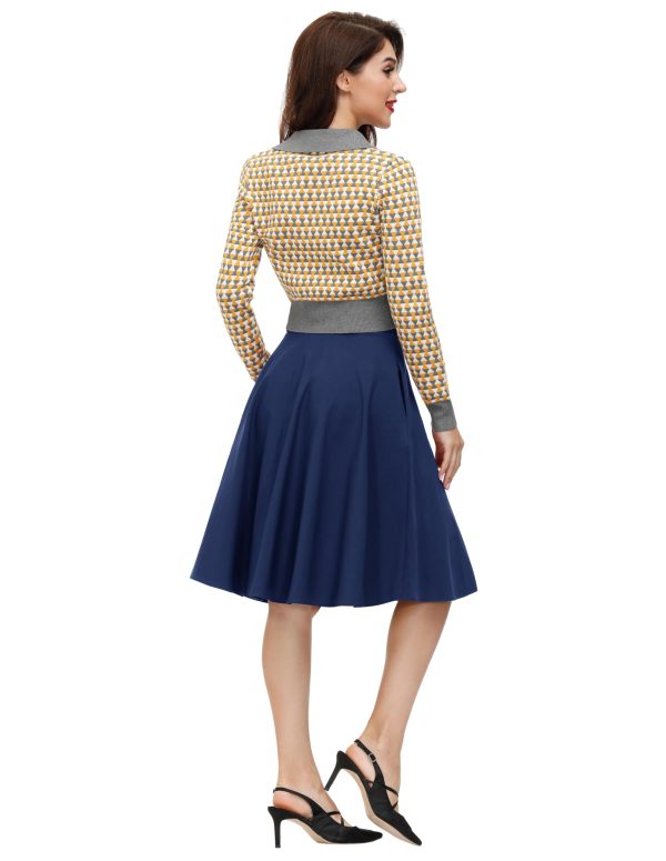 Women's Vintage Skirts High Waisted Flared A-Line Midi Skirt with Belt Pockets & Belts