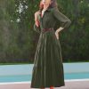 Women Flowy Maxi Shirt Dress Casual Button Down V Neck Ruffled Beach Long Dresses with Pockets