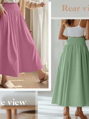3 Pack Maxi Long Skirts for Women, Ankle Length High Waisted Pleated Flowy A Line Summer Casual Skirts with Pockets