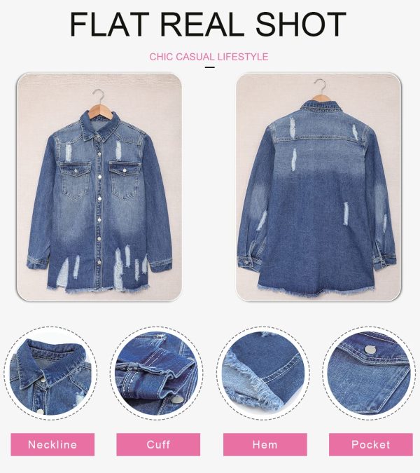 Women's Oversized Denim Jacket Casual Long Sleeve Denim Shirts Distresse Jean Jacket 2025 Spring Outfits