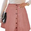 Women’s Button Front Mini Skirt A-line Pleated Corduroy Skater Skirts for Women with Pocket