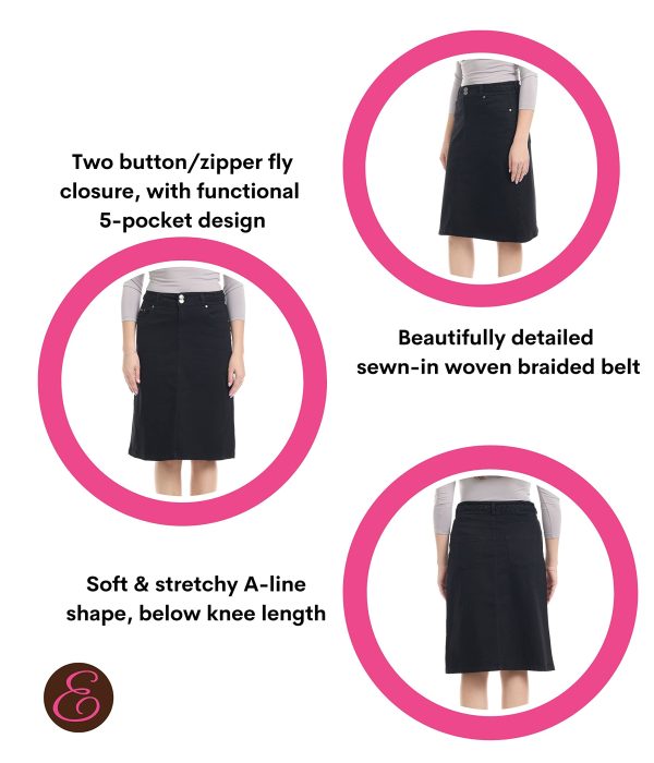Knee Length Flary A-Line Stretch Denim Jean Skirt for Women with Pockets - Sydney
