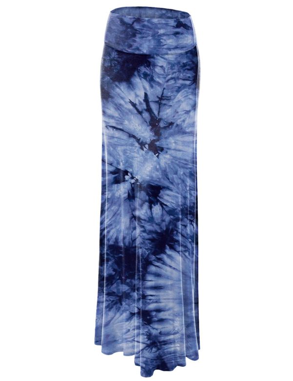 Women's Casual High Waist Solid/Tie Dye Fold Over Flowy Long Maxi Skirt