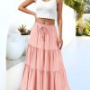Women's Summer Boho Maxi Skirt A-Line Flowy Ruffle Tiered Elastic High Waist Beach Long Skirts with Pockets