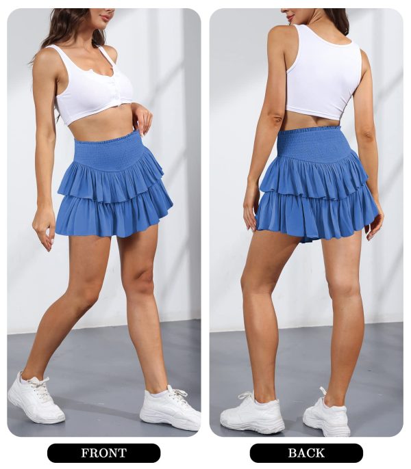 Women's Cute High Waist Ruffle Mini Skirt Layered Ruffle Hem Flared Flowy Casual Swing Beach Mini Short Skirt