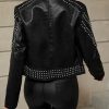 Women's Faux Leather Jacket Studded Rivet Casual Short Moto Biker Stand Collar Coat