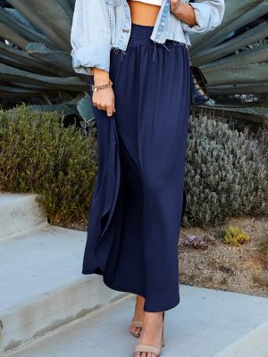 Casual High Waisted Maxi Skirts Elastic Waist Band Ankle Length Trendy Summer Long Skirt for Womens with Plus Size