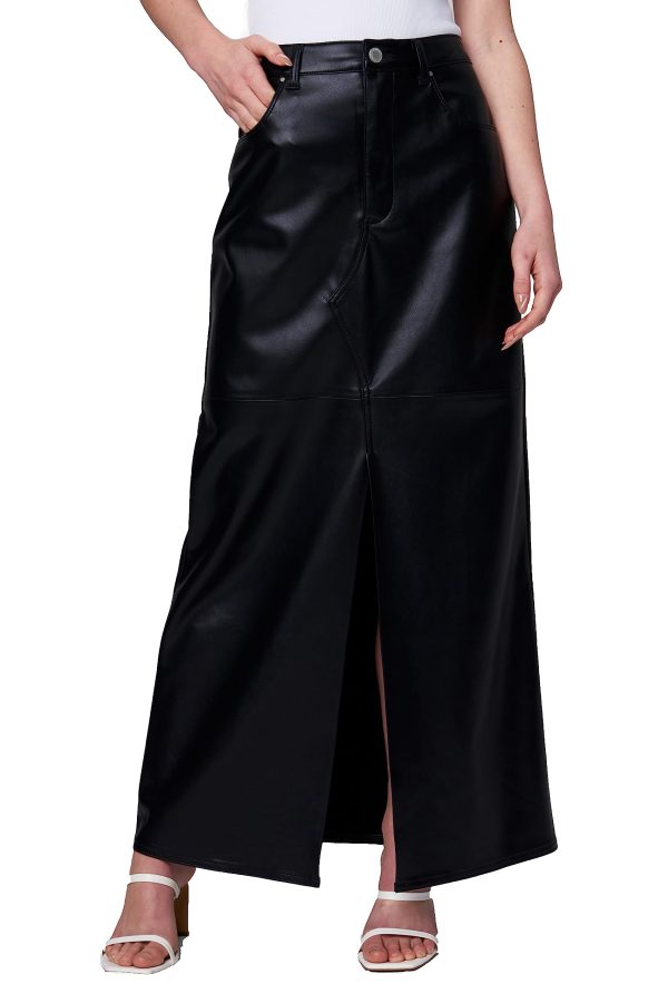 Womens Luxury Clothing Vegan Leather Maxi Skirt with Front Slit Detail, Comfortable & Stylish